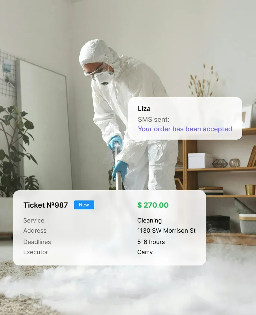Cleaning service order form in CRM: service selection, cost calculation and client booking for cleaning company