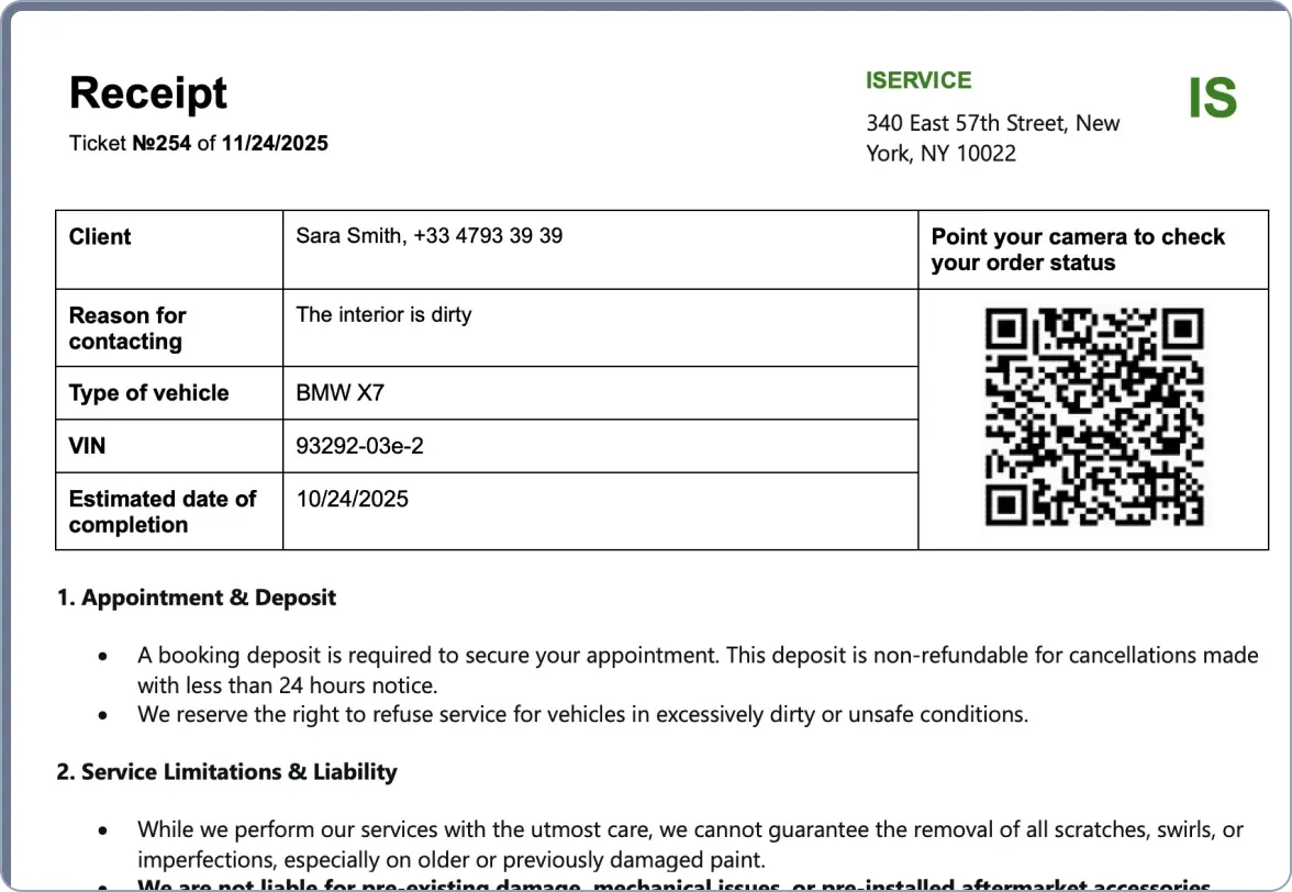 Equipment Acceptance Terms for Repair. What Information to Include in the Receipt