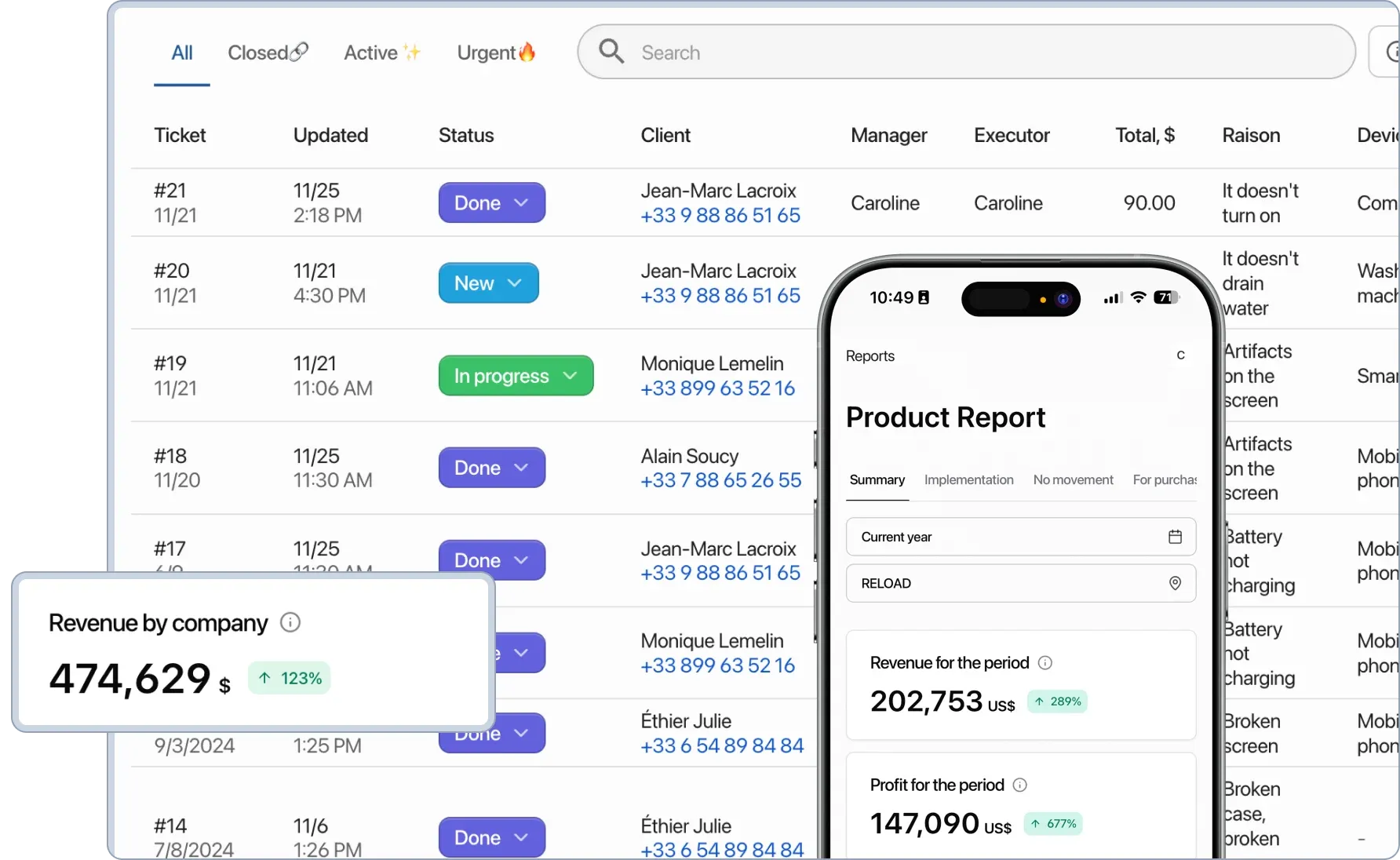 CRM for service centers, retail sales, service industry