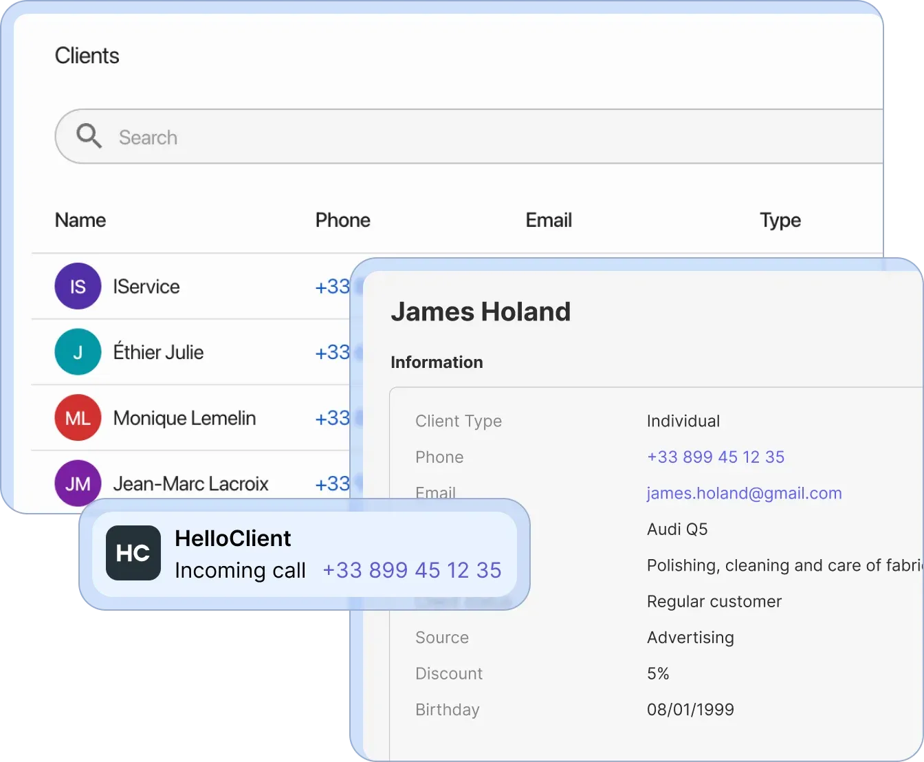 Customer management in HelloClient CRM
