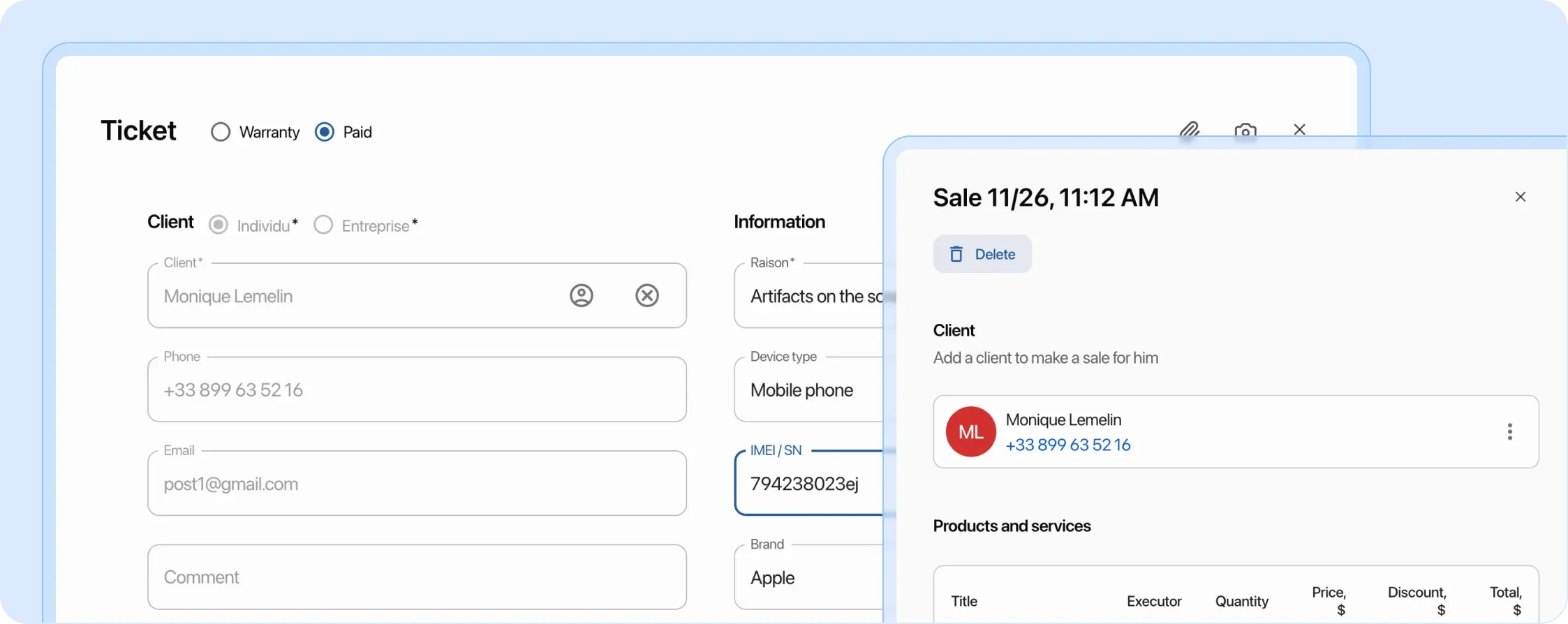 All customer deals in one place: orders and sales with complete information
