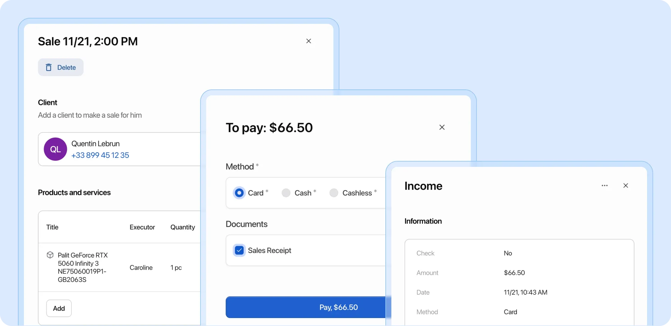 Quick sales through Shop module with or without customer specification