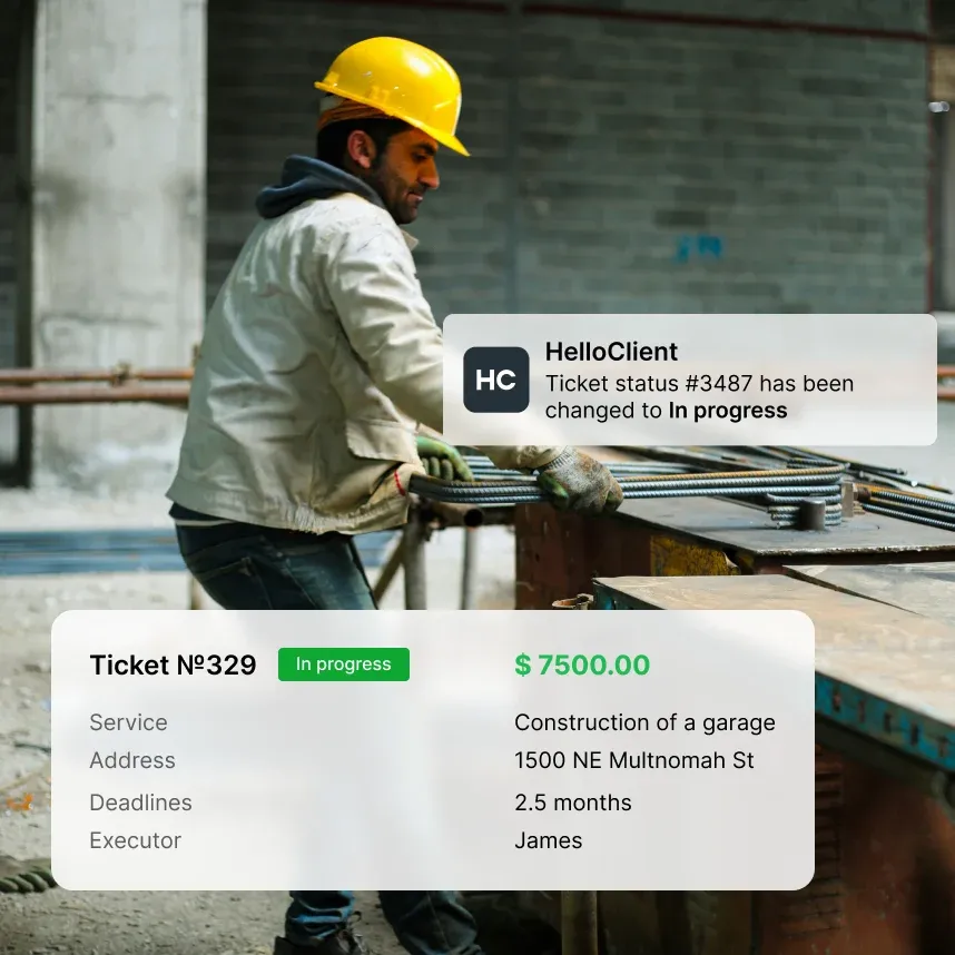 Construction services order form in CRM: request processing, estimate calculation and team notifications