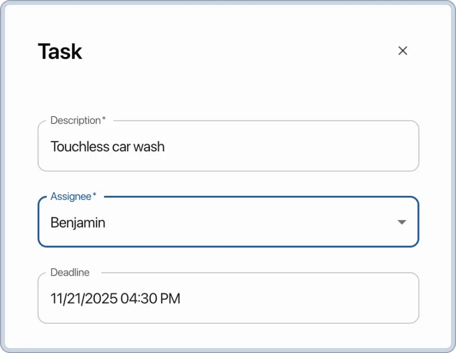 Task scheduler in CRM with responsible person assignment. Linking to orders, customers, warehouse goods