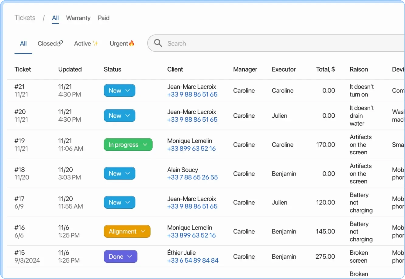 Order tracking and customer booking in HelloClient CRM
