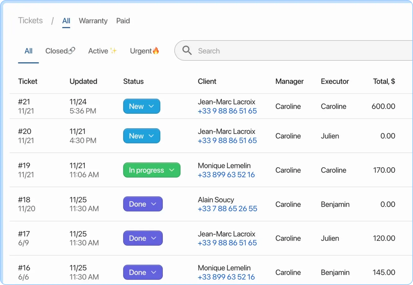 Order tracking and customer appointments in CRM HelloClient