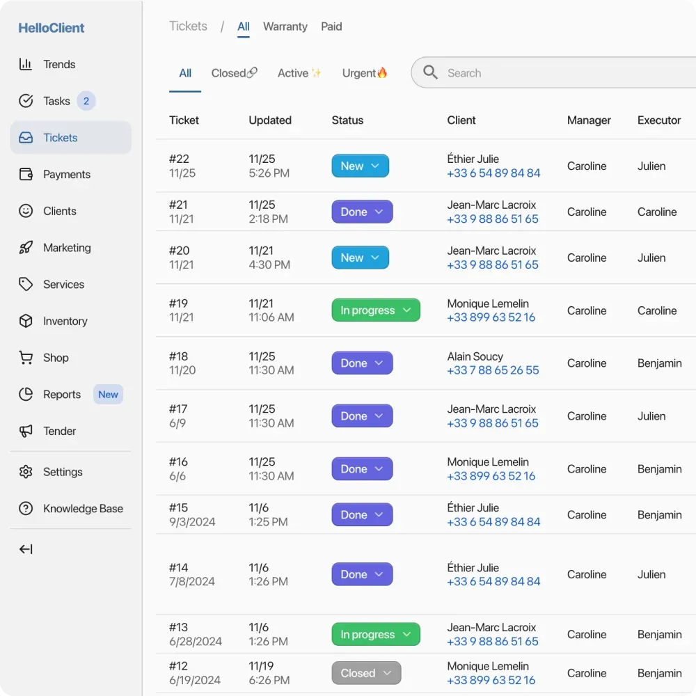 Convenient order table, all deals stored in one place