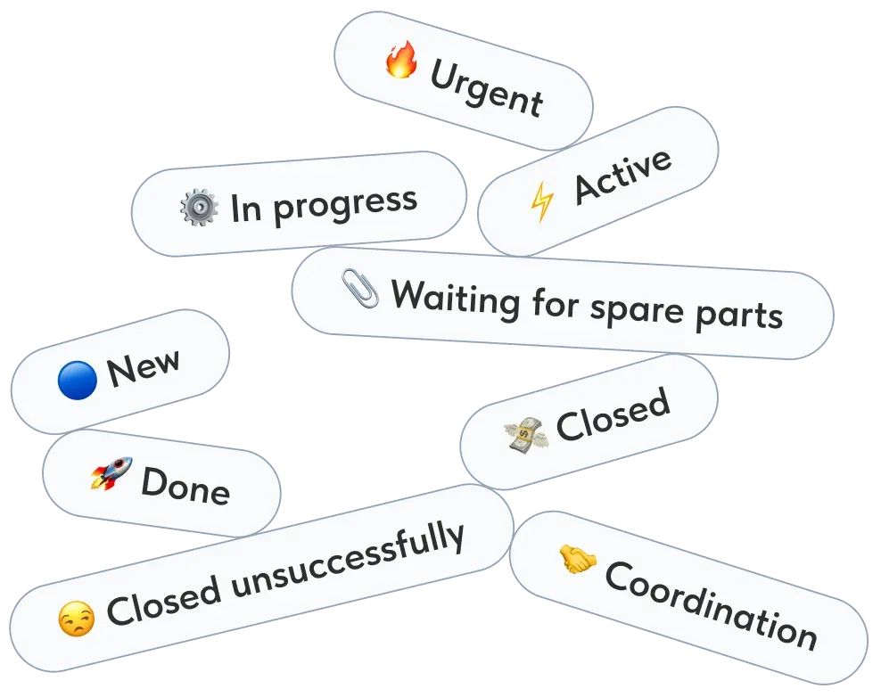 Order sorting with personal filters. View only new, only active, or orders by specific employee. Create custom filters
