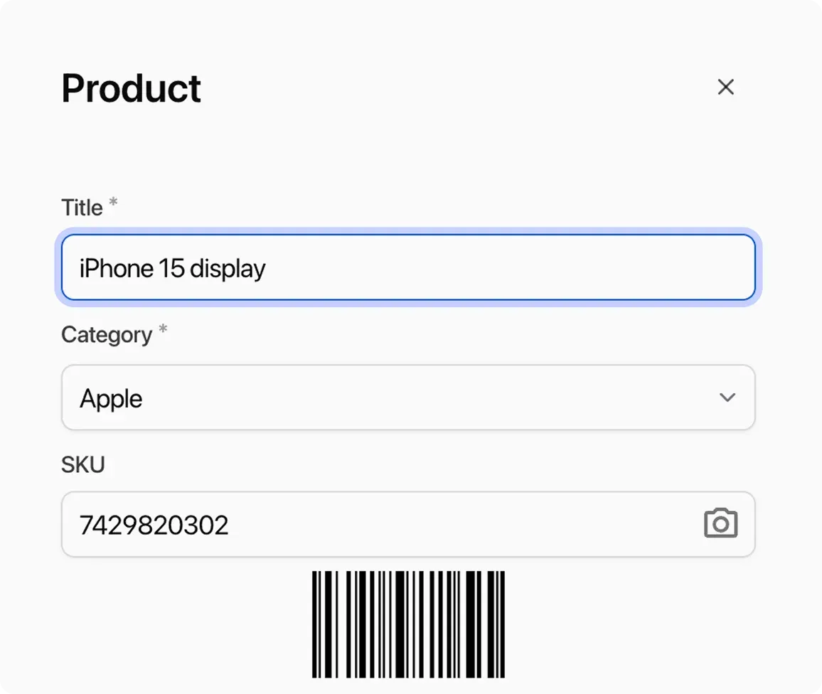 Convenient product creation form in HelloClient CRM