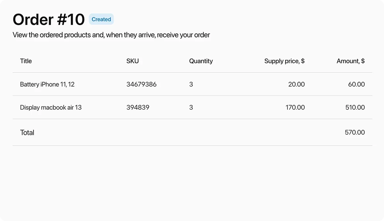 Creating supplier orders in HelloClient