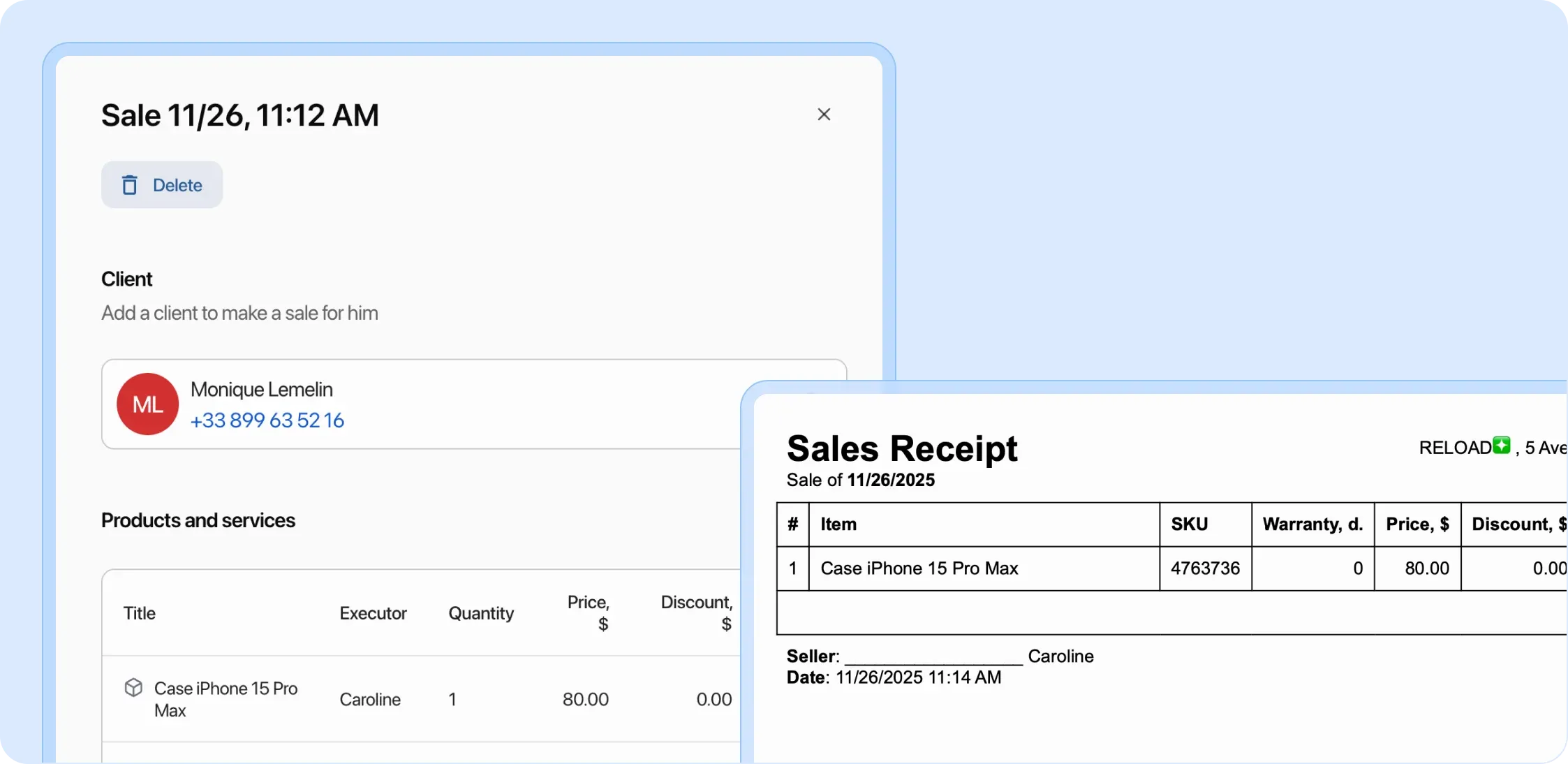 Quick sales through shop with customer specification and ready receipt