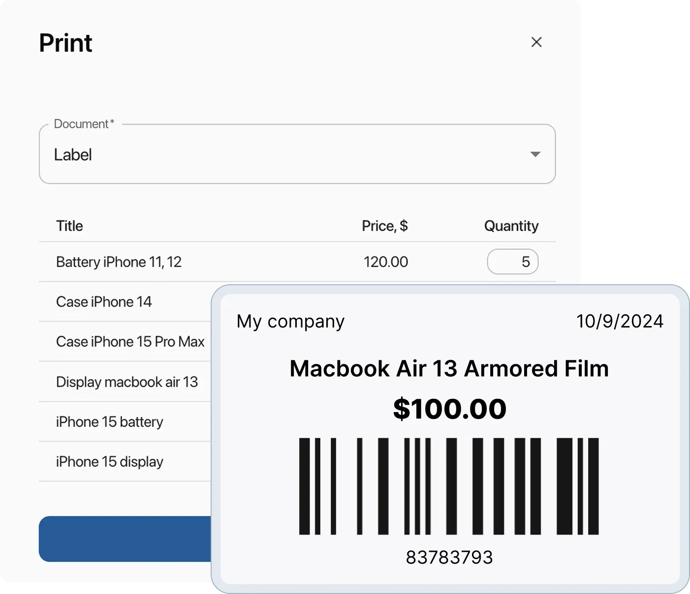 Printing price tags and labels for products on A4 and other formats