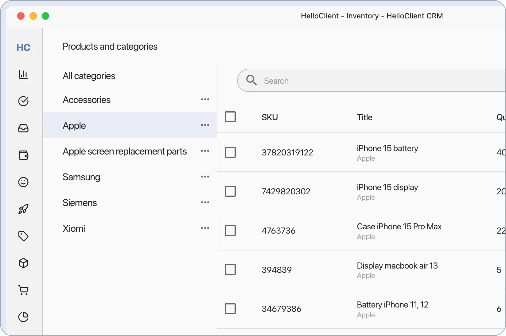 Product inventory management in HelloClient