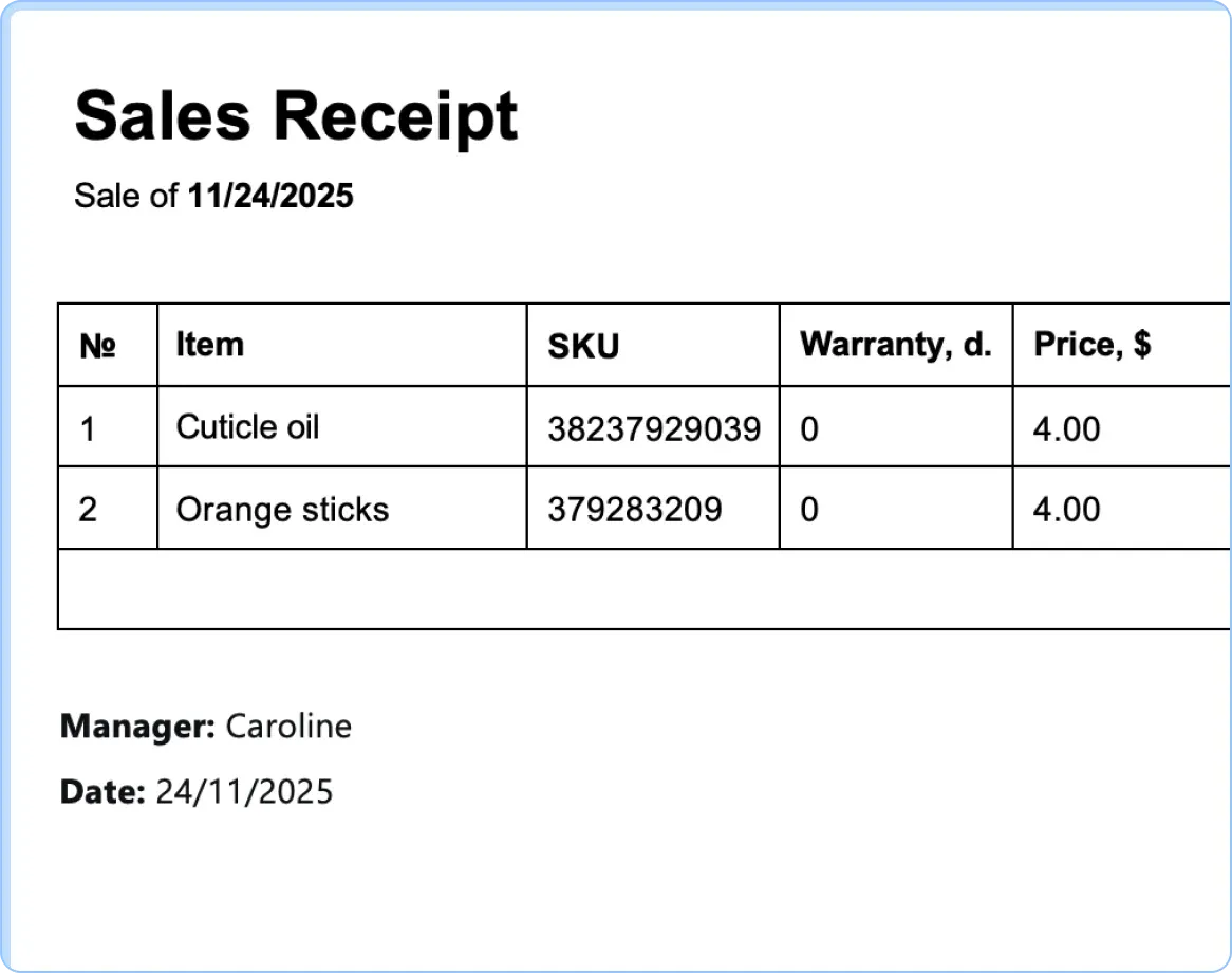 Ready-made templates for receipts, service tickets and work completion certificates in HelloClient CRM