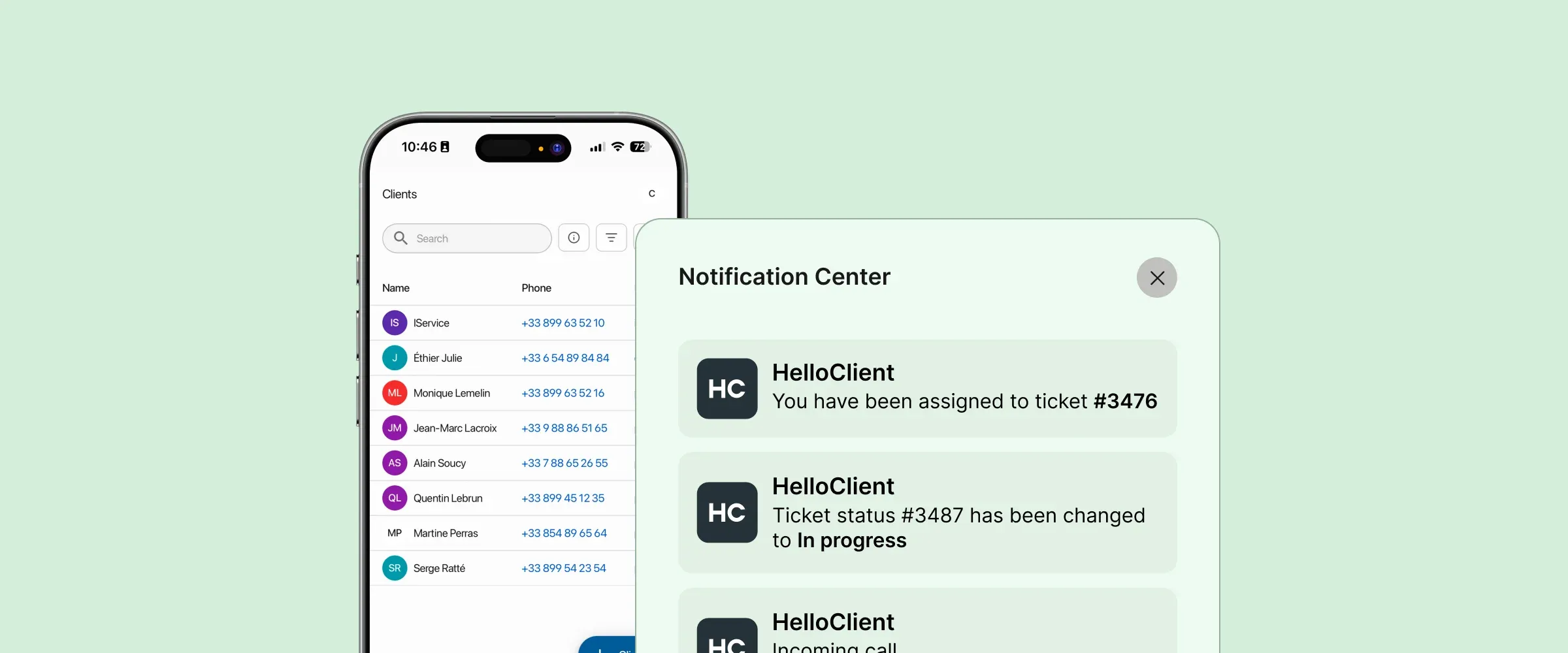 Mobile CRM application, employee notifications, process automation