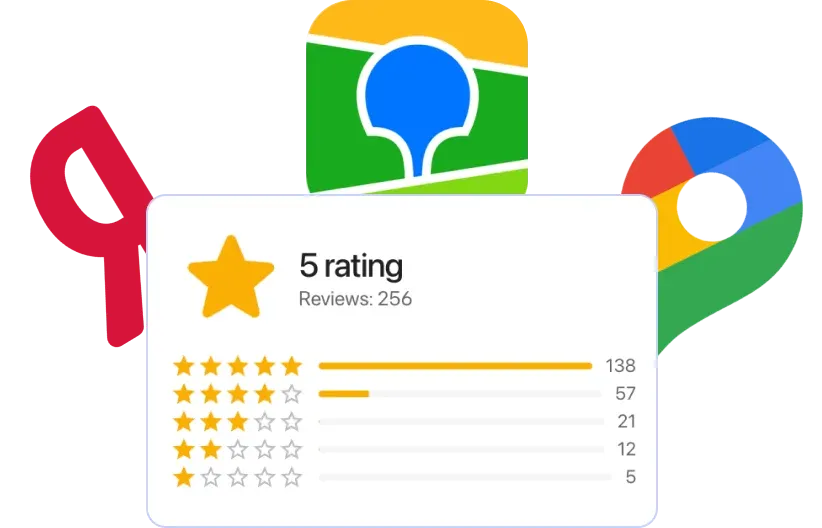 Positive reviews on Yandex, 2GIS and Google Maps. Interception of negative reviews. Increasing ratings on online maps