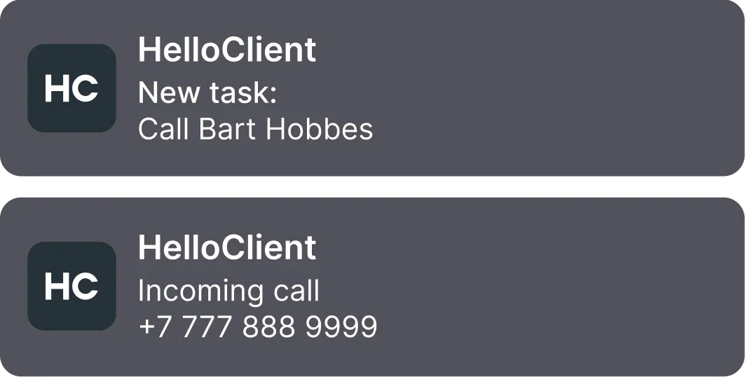 Instant notifications in CRM: employee alerts about incoming calls and new tasks for quick response