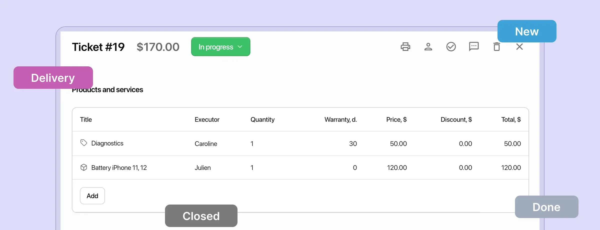 Manage leads and customer database with CRM. Control order fulfillment with status tracking and analyze data through automated reports