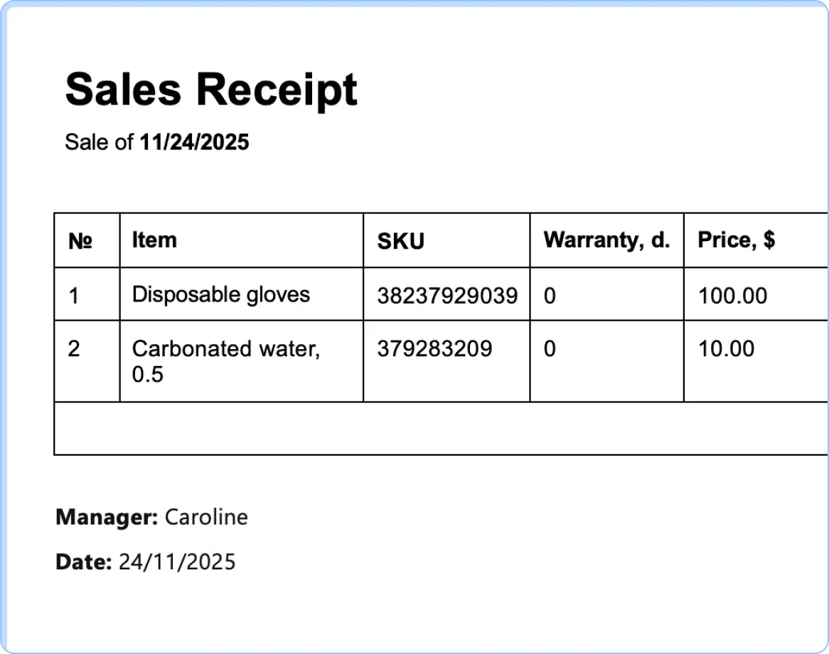 Ready-made receipt templates, service tickets and work completion certificates in HelloClient CRM