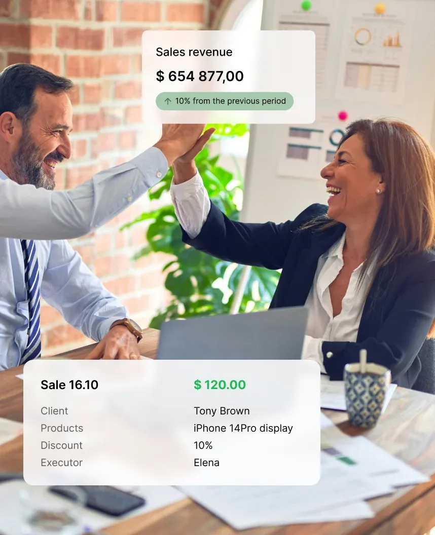 Retail sale card in CRM: total sale revenue, transaction details and profitability analytics