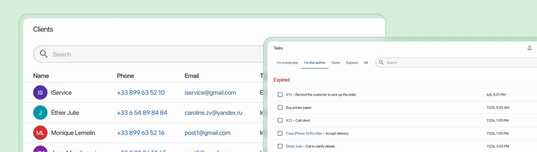 CRM functions, lead and contact management, sales funnel, task automation, messenger integrations, analytics, CRM reports, CRM system