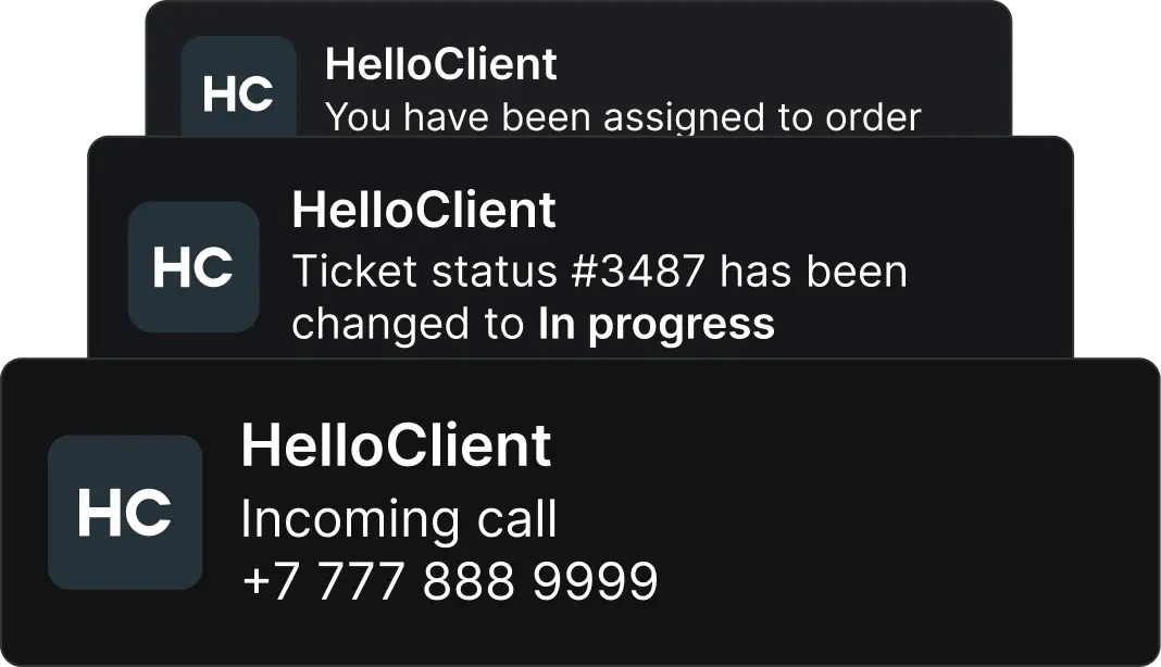 Instant push notifications in CRM: alerts about calls, tasks, and comments for quick employee response