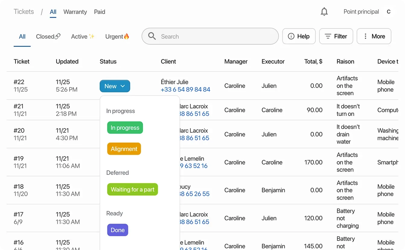 Order progress control using statuses. Salary calculation and order payment