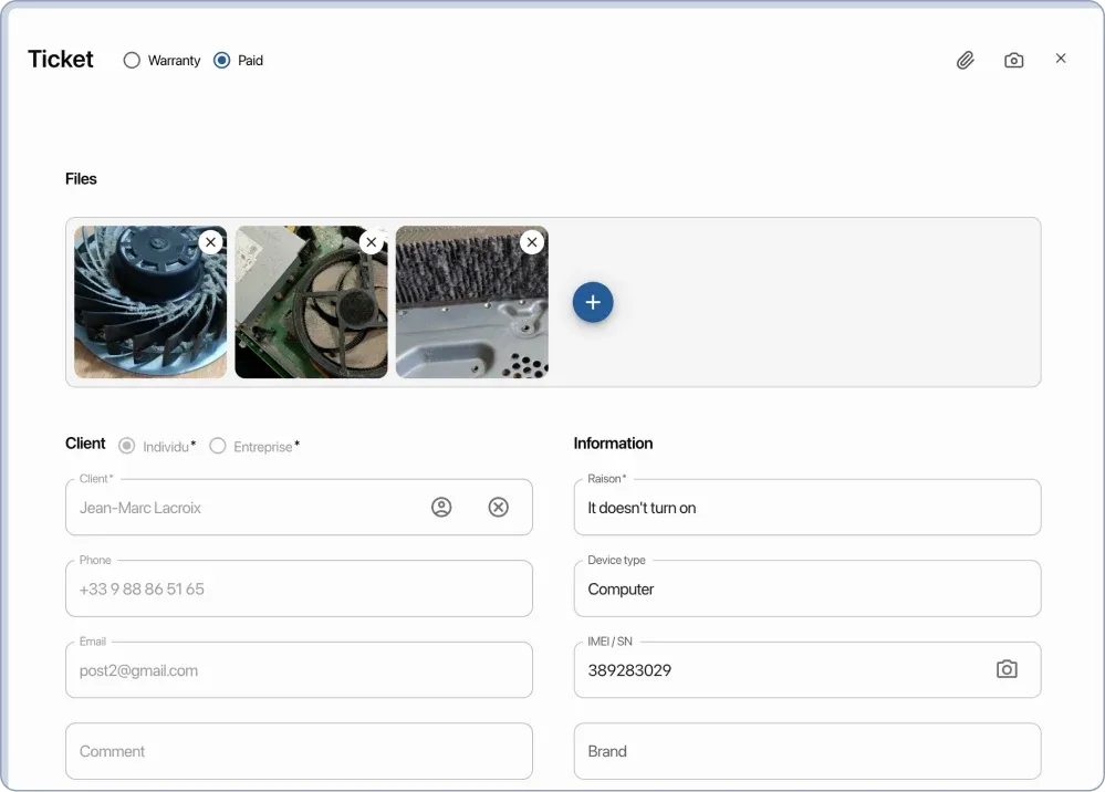 Filling out order cards and printing receipts in CRM system