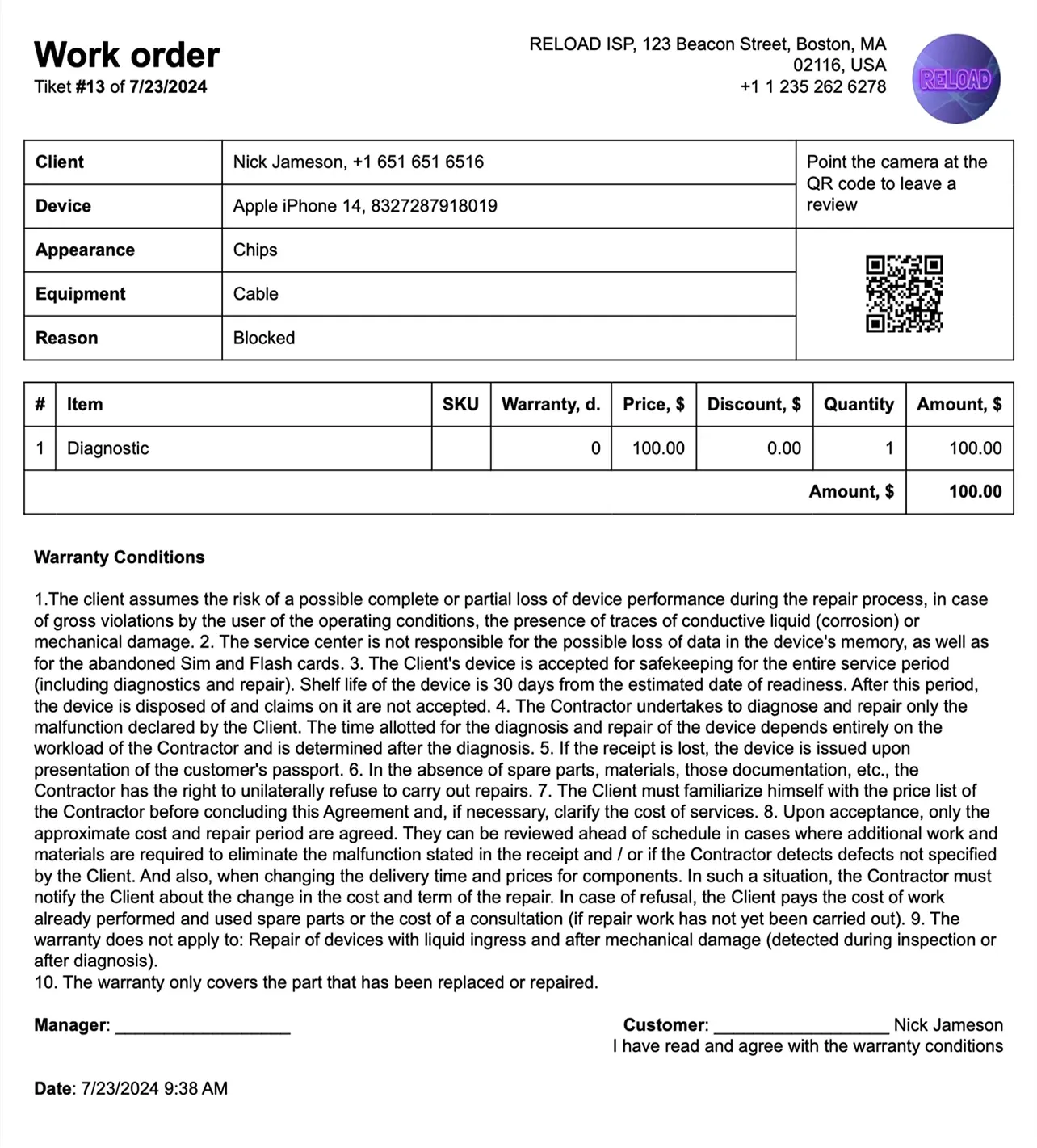Document printing in HelloClient. Ready-made receipt templates